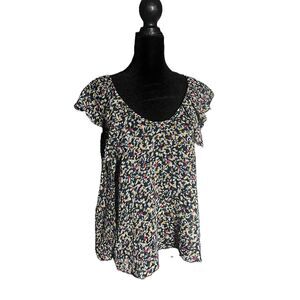 BCBGeneration Multicolor Floral Scoop Neck Flutter Sleeve Blouse Size XS